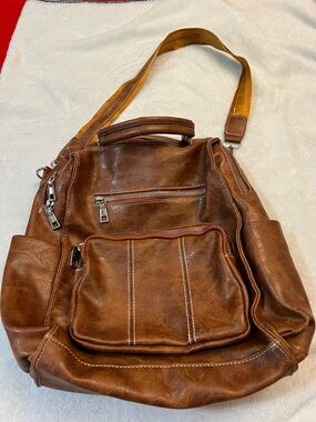 Women Brown Leather-Look Shoulder Bag